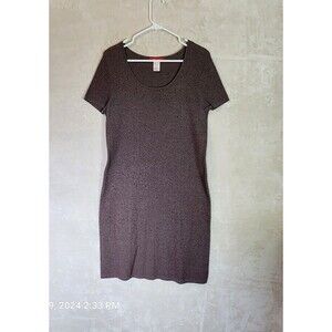 AK Ann Klein Brown Stretch Bodycon Dress Size Large Round Neck Cap Sleeve Knit
